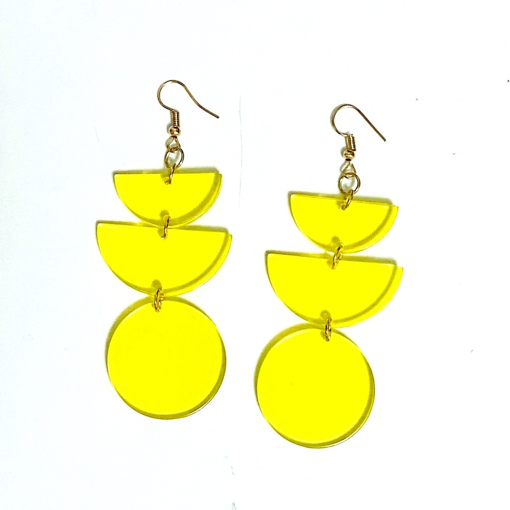 Acrylic yellow 3.5” drop earrings